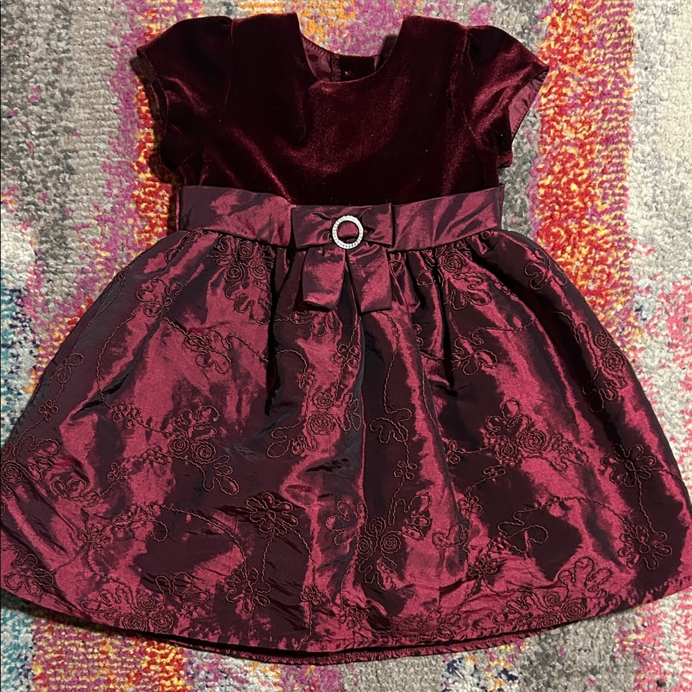 George Maroon Velvet and Satin Toddler Dress